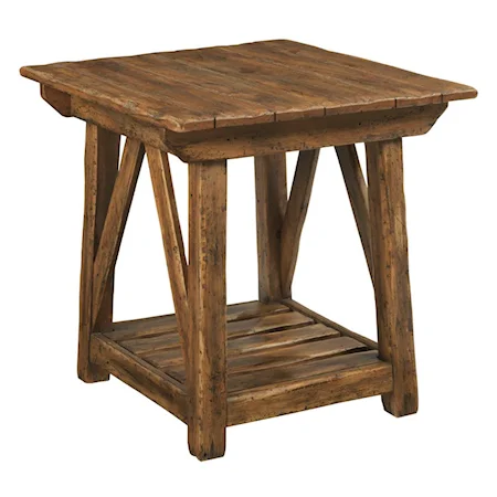Shetland Rustic End Table with Open Self and X-Shaped Supports